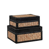 FABRIANO Box 2-set rattan/leather black